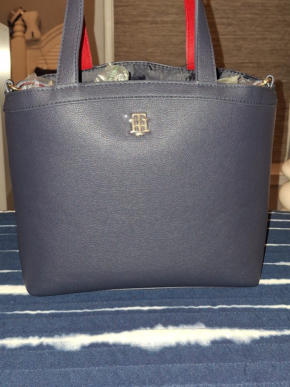 Tommy Hilfiger Navy Tote Bag with Red Trim
